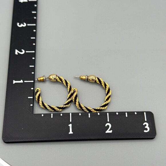 Vtg Avon Gold Toned Rope Chain Black Woven Twisted Necklace Hoop Earrings Set - Picture 9 of 10
